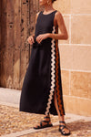 Rachel | Women's Sleeveless Midi Dress with Wavy Side Trim and Comfortable Fit