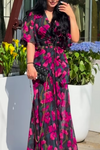 Elovelle | Women's Printed Dress with V-Neck and Trumpet Sleeves