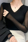 Camila | Women's Top with V-Neck and Sheer Sleeves