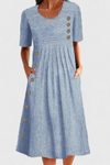 Maelle | Women's Striped Midi Dress with Button Details and Classic Design