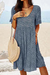 Kendra | Women's Ditsy Floral Smock Dress with V-Neck and Short Sleeves