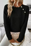 Hilarina | Women's Sweater with Shoulder Buttons and Ribbing