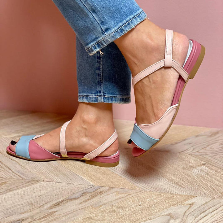 Roselina | Asymmetrical Pink Color Block Sandals