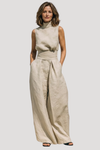 Briana | Women's Mock Neck Sleeveless Wide Leg Trouser Set