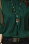 Leah | Women's Sheer-Sleeve Blouse with Ruffled Collar