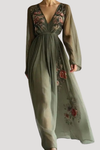 Clarissa | Women's Embroidered V-Neck Long Sleeve Maxi Dress
