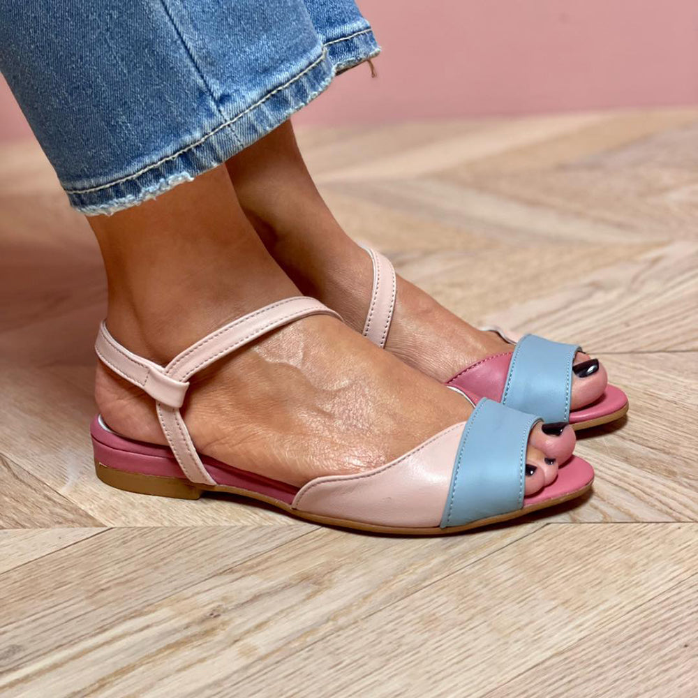 Roselina | Asymmetrical Pink Color Block Sandals