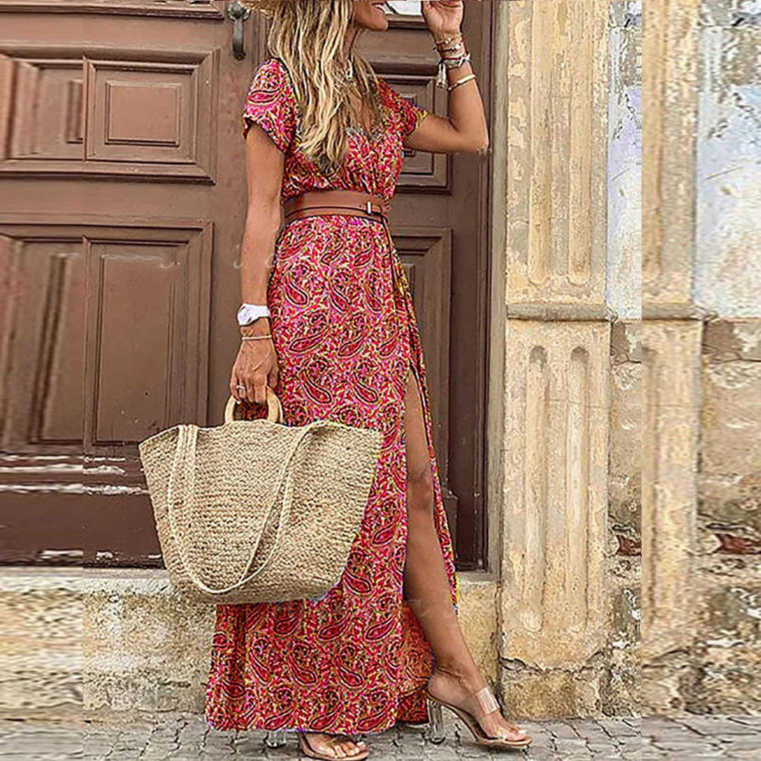 Justine | Airy Boho Maxi Dress With Matching Belt