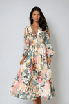 Whitfield | Women's Floral Print Midi Dress with V-Neck and Long Sleeves