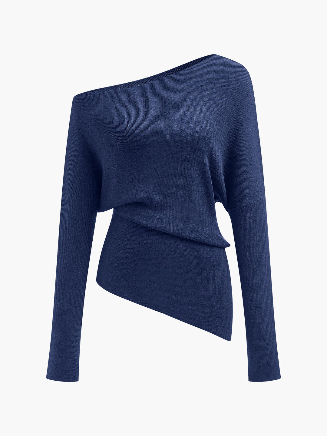 Wool-Blend Asymmetrical Neck Knit Top